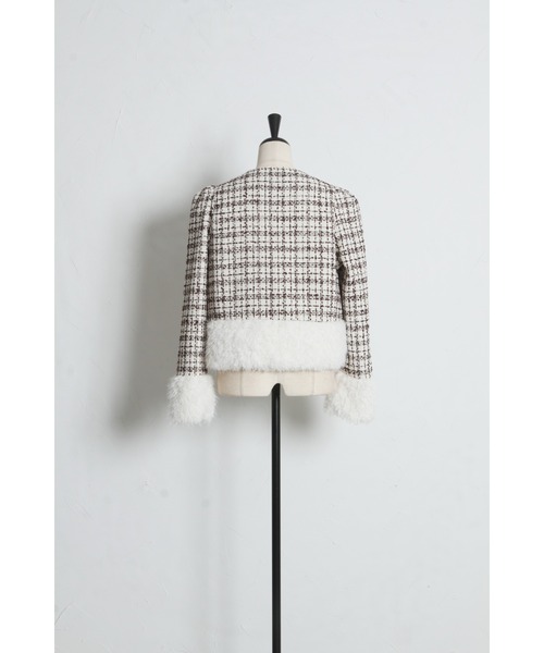 tocco closet（トッコ　クローゼット）の「【ZOZO限定】ラメループツイードファージャケット（ノーカラージャケット・レディース・ブラウン/レッド/ブラック・M）」の8枚目の写真