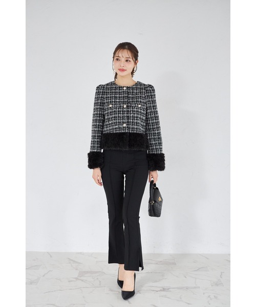 tocco closet（トッコ　クローゼット）の「【ZOZO限定】ラメループツイードファージャケット（ノーカラージャケット・レディース・ブラウン/レッド/ブラック・M）」の15枚目の写真