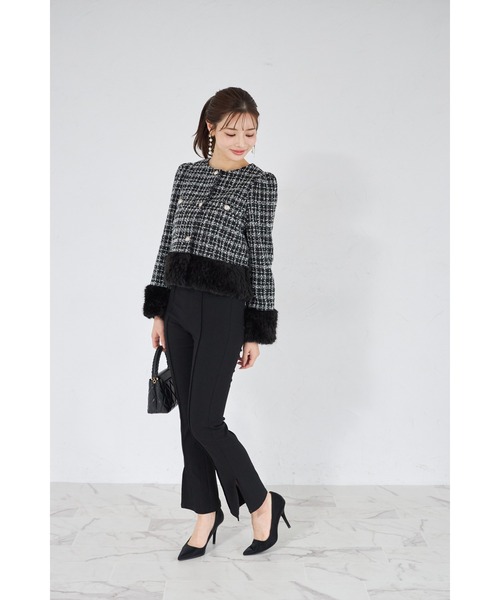 tocco closet（トッコ　クローゼット）の「【ZOZO限定】ラメループツイードファージャケット（ノーカラージャケット・レディース・ブラウン/レッド/ブラック・M）」の16枚目の写真