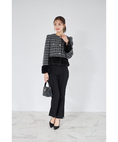 tocco closet（トッコ　クローゼット）の「【ZOZO限定】ラメループツイードファージャケット（ノーカラージャケット・レディース・ブラウン/レッド/ブラック・M）」の17枚目の写真