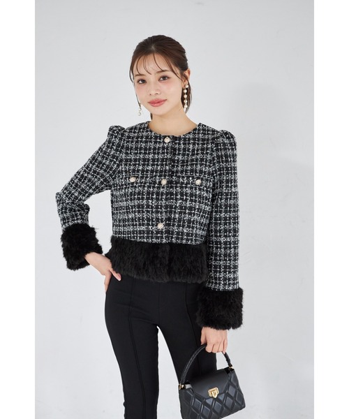 tocco closet（トッコ　クローゼット）の「【ZOZO限定】ラメループツイードファージャケット（ノーカラージャケット・レディース・ブラウン/レッド/ブラック・M）」の19枚目の写真