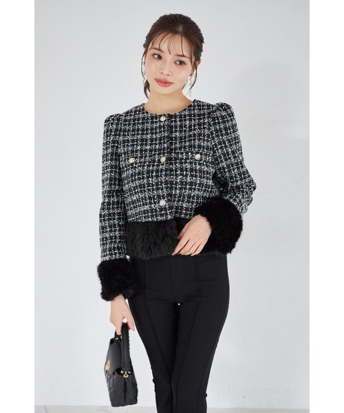 tocco closet（トッコ　クローゼット）の「【ZOZO限定】ラメループツイードファージャケット（ノーカラージャケット・レディース・ブラウン/レッド/ブラック・M）」の18枚目の写真