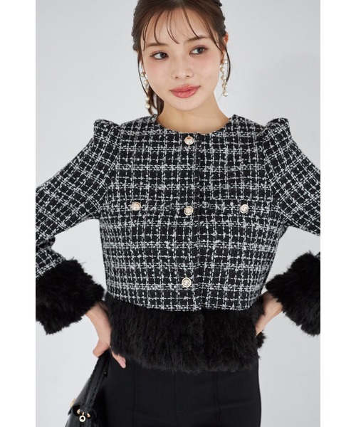 tocco closet（トッコ　クローゼット）の「【ZOZO限定】ラメループツイードファージャケット（ノーカラージャケット・レディース・ブラウン/レッド/ブラック・M）」の22枚目の写真