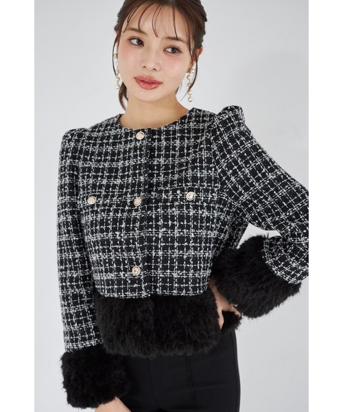 tocco closet（トッコ　クローゼット）の「【ZOZO限定】ラメループツイードファージャケット（ノーカラージャケット・レディース・ブラウン/レッド/ブラック・M）」の21枚目の写真