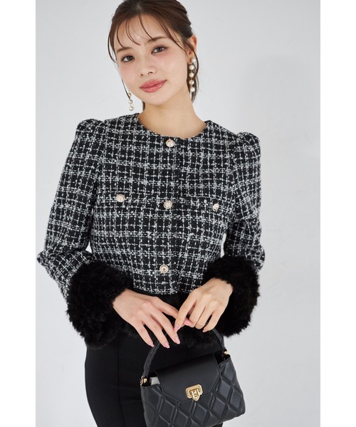 tocco closet（トッコ　クローゼット）の「【ZOZO限定】ラメループツイードファージャケット（ノーカラージャケット・レディース・ブラウン/レッド/ブラック・M）」の20枚目の写真