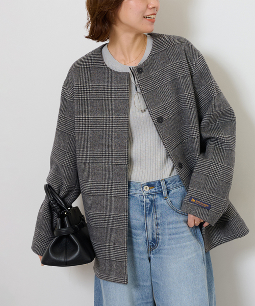 JOURNAL STANDARD relume（ジャーナルスタンダード　レリューム）の「《追加3》スーパーファインビーバークルーネックコート（ノーカラーコート・レディース・ベージュ/ブラック/ブラック系その他・36/38）」の3枚目の写真