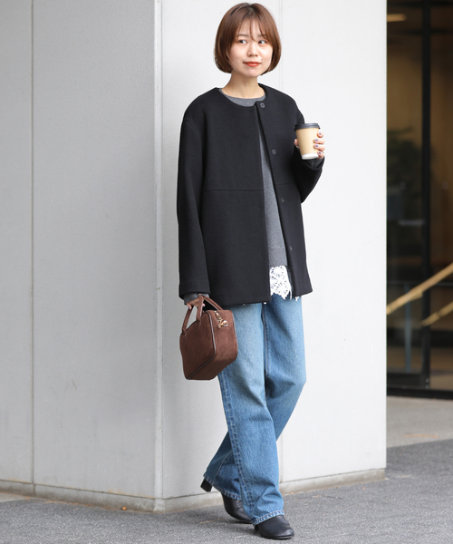 JOURNAL STANDARD relume（ジャーナルスタンダード　レリューム）の「《追加3》スーパーファインビーバークルーネックコート（ノーカラーコート・レディース・ベージュ/ブラック/ブラック系その他・36/38）」の13枚目の写真