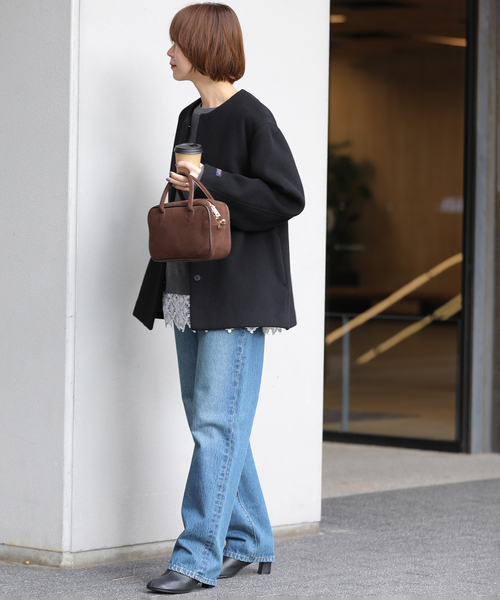 JOURNAL STANDARD relume（ジャーナルスタンダード　レリューム）の「《追加3》スーパーファインビーバークルーネックコート（ノーカラーコート・レディース・ベージュ/ブラック/ブラック系その他・36/38）」の14枚目の写真