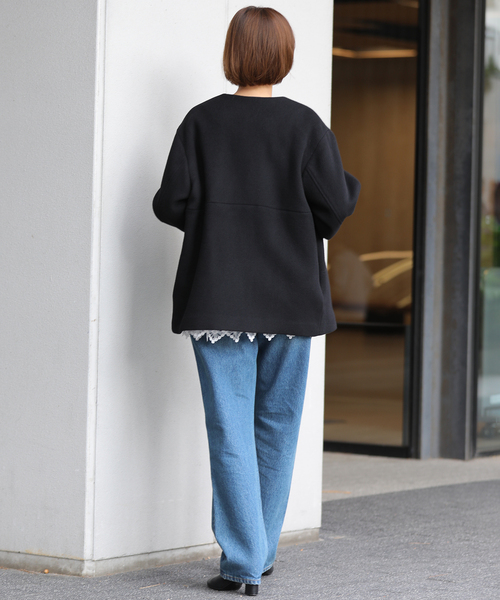 JOURNAL STANDARD relume（ジャーナルスタンダード　レリューム）の「《追加3》スーパーファインビーバークルーネックコート（ノーカラーコート・レディース・ベージュ/ブラック/ブラック系その他・36/38）」の15枚目の写真