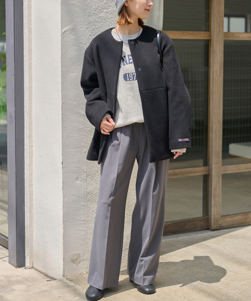 JOURNAL STANDARD relume（ジャーナルスタンダード　レリューム）の「《追加3》スーパーファインビーバークルーネックコート（ノーカラーコート・レディース・ベージュ/ブラック/ブラック系その他・36/38）」の21枚目の写真