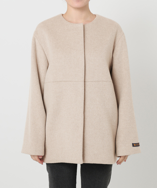 JOURNAL STANDARD relume（ジャーナルスタンダード　レリューム）の「《追加3》スーパーファインビーバークルーネックコート（ノーカラーコート・レディース・ベージュ/ブラック/ブラック系その他・36/38）」の7枚目の写真