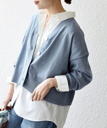 SHIPS any:〈手洗い可能〉コットン ミックス Vネック コンパクト カーディガン