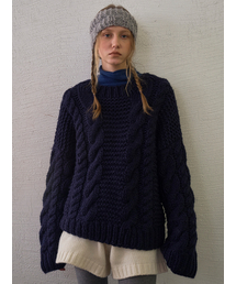 TINKNIT（ティンニット）の「ハンドニットチャンキーケーブルセーター_ネイビー（ニット/セーター）」