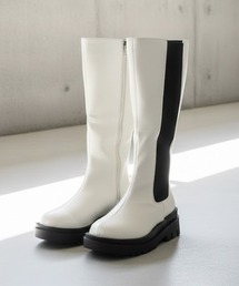 LibertyDoll/+5cm 軽量厚底 スクエアトラックソール ロングブーツ(9091WHPU/9091IVPU)
