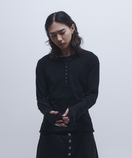 トップス MUU STUDIO Henley neck knit セール】takumu（MUU STUDIO） - Ensemble high gauge Henley neck