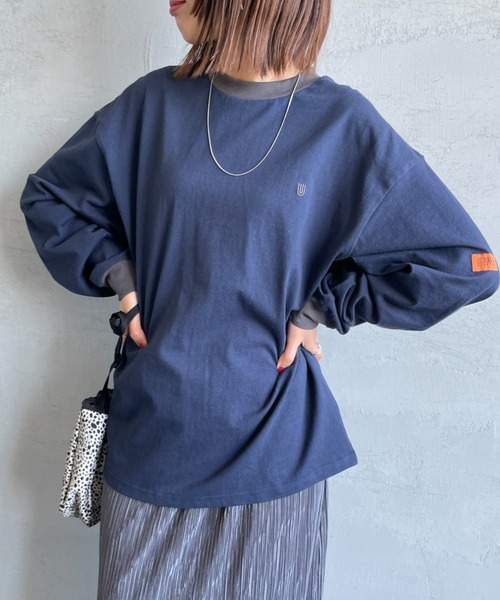 UNIVERSAL OVERALL（ユニバーサルオーバーオール）の「[UNIVERSAL OVERALL/ユニバーサルオーバーオール] 別注 ワンポイントロゴ刺繍 ロングスリーブTシャツ（Tシャツ/カットソー・レディース・オートミール/ホワイト/ブラック/ブルーグレー/ネイビー/ダークグレー/ブラウン・S/M/L）」の7枚目の写真