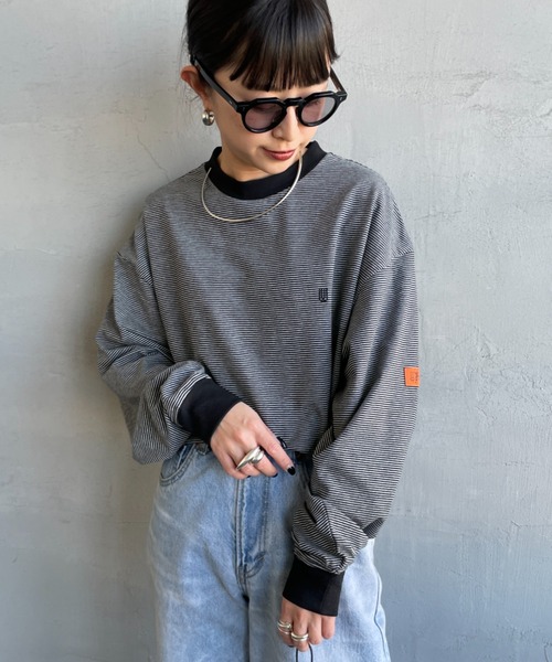 UNIVERSAL OVERALL（ユニバーサルオーバーオール）の「[UNIVERSAL OVERALL/ユニバーサルオーバーオール] 別注 ワンポイントロゴ刺繍 ロングスリーブTシャツ（Tシャツ/カットソー・レディース・オートミール/ホワイト/ブラック/ブルーグレー/ネイビー/ダークグレー/ブラウン・S/M/L）」の3枚目の写真