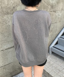 羽モチーフ ラインストーン バックデザイン 裏起毛スウェット