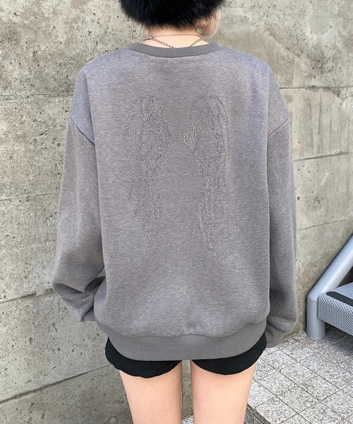 lilful（リルフル）の「羽モチーフ ラインストーン バックデザイン 裏起毛スウェット（スウェット・レディース・オートミール/ブラック/グレー・F）」の10枚目の写真