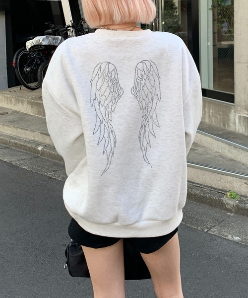 lilful（リルフル）の「羽モチーフ ラインストーン バックデザイン 裏起毛スウェット（スウェット・レディース・オートミール/ブラック/グレー・F）」の15枚目の写真
