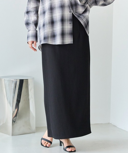 LAVEANGE（ラビアンジェ）の「リブポンチナロースカート（スカート・レディース・ブラック/ブラウン/ブルー・5L/4L/3L/LL/M）」の2枚目の写真