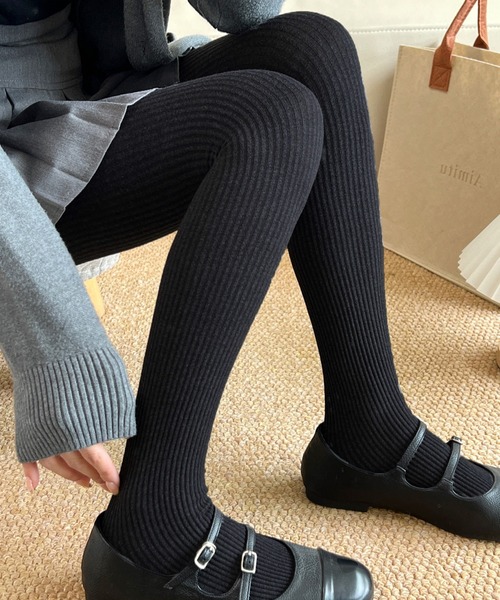 IRADOWL（アイラドール）の「リブタイツ（タイツ/ストッキング・レディース・ブラック/グレー/ダークグレー/ブラウン/ダークブラウン/ライトグレー・FREE）」の4枚目の写真