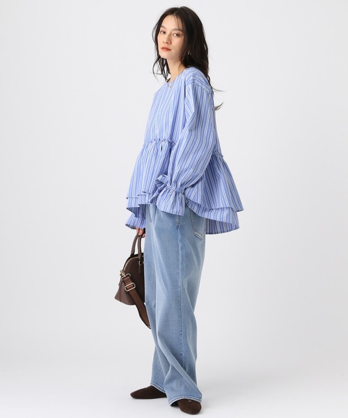 Elura（エルーラ）の「アイロンいらずペプラムブラウス/634735（シャツ/ブラウス・レディース・ダークブラウン/ライトブルー/オフホワイト・FREE）」の12枚目の写真