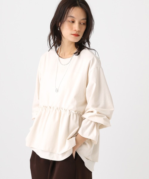 Elura（エルーラ）の「アイロンいらずペプラムブラウス/634735（シャツ/ブラウス・レディース・ダークブラウン/ライトブルー/オフホワイト・FREE）」の4枚目の写真