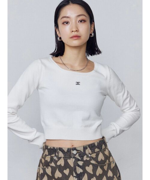 EMODA（エモダ）の「プレートクロップニット（ニット/セーター・レディース・ホワイト/ブラック/グレー・FREE）」の7枚目の写真