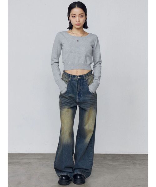 EMODA（エモダ）の「プレートクロップニット（ニット/セーター・レディース・ホワイト/ブラック/グレー・FREE）」の7枚目の写真