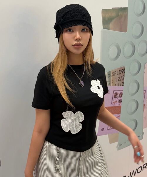 RuNaKi'Hu'(ルナキフ)の「WXT043綿菓子レースアップリケ半袖Tシャツ(BLACK)(Tシャツ/カットソー・レディース・その他・1/2)」の4枚目の写真