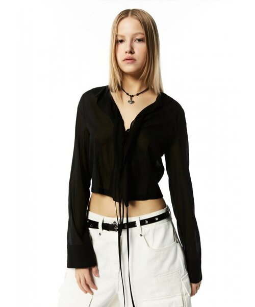 LCDC TM(エルシーディーシーティーエム)の「RUFFLE CARDIGAN BLOUSE(シャツ/ブラウス・レディース・ブラック・SS)」の1枚目の写真