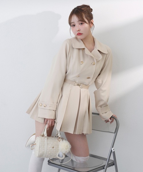 one after another NICE CLAUP(ワンアフターアナザーナイスクラップ)の「【S/Mサイズ展開】ベルト付きトレンチコート(トレンチコート・レディース・ベージュ/杢グレー/アイボリー・SMALL/MEDIUM)」の1枚目の写真