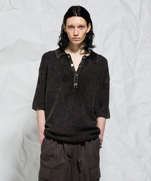 ULKIN（ウルキン）の「[ランウェイ] インディゴヘンリーネック半袖ニット_チャコール（ニット/セーター）」