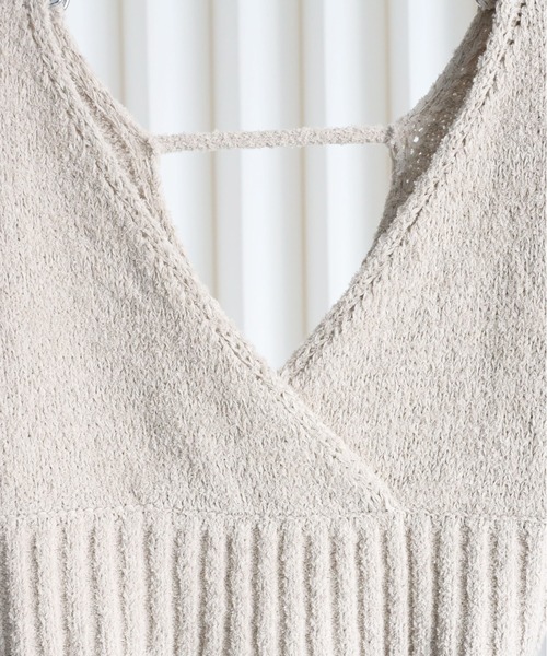 YENNA（イェンナ）の「【 2026 SS 新作 】テープヤーンフリンジカシュクールニットベスト（ベスト・レディース・アイボリー/ベージュ/ブラック・FREE）」の4枚目の写真