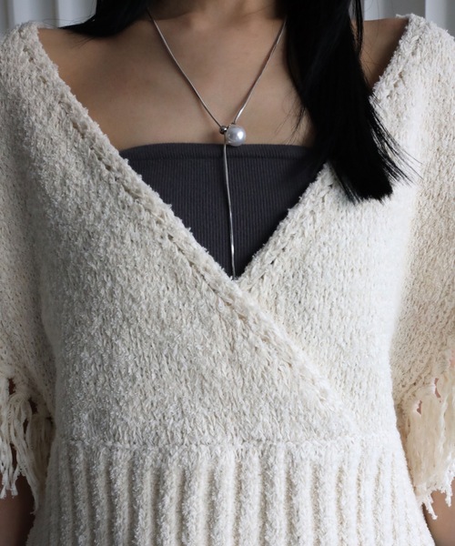 YENNA（イェンナ）の「【 2026 SS 新作 】テープヤーンフリンジカシュクールニットベスト（ベスト・レディース・アイボリー/ベージュ/ブラック・FREE）」の16枚目の写真