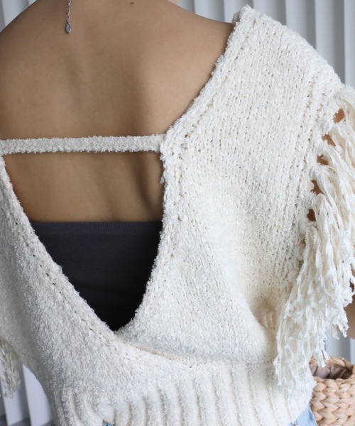 YENNA（イェンナ）の「【 2026 SS 新作 】テープヤーンフリンジカシュクールニットベスト（ベスト・レディース・アイボリー/ベージュ/ブラック・FREE）」の17枚目の写真