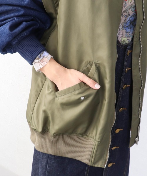 Three Four Time（ｽﾘｰﾌｫｰﾀｲﾑ）の「デニムスリーブ2way MA-１ブルゾン（MA-1・レディース・インディゴブルー/ブルー・FREE）」の4枚目の写真