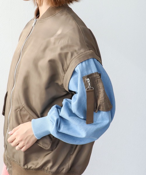 Three Four Time（ｽﾘｰﾌｫｰﾀｲﾑ）の「デニムスリーブ2way MA-１ブルゾン（MA-1・レディース・インディゴブルー/ブルー・FREE）」の22枚目の写真