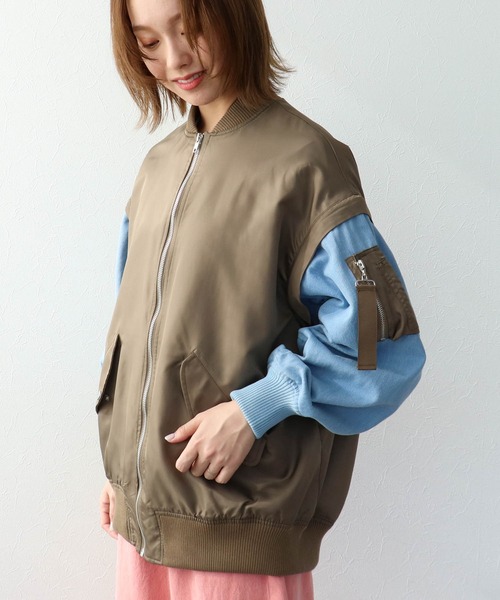 Three Four Time（ｽﾘｰﾌｫｰﾀｲﾑ）の「デニムスリーブ2way MA-１ブルゾン（MA-1・レディース・インディゴブルー/ブルー・FREE）」の20枚目の写真