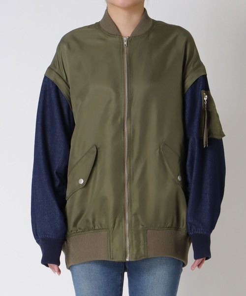 Three Four Time（ｽﾘｰﾌｫｰﾀｲﾑ）の「デニムスリーブ2way MA-１ブルゾン（MA-1・レディース・インディゴブルー/ブルー・FREE）」の16枚目の写真