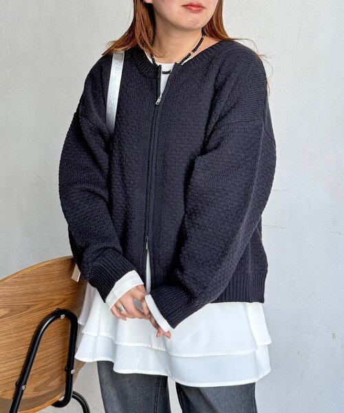 CPCM（シーピーシーエム）の「ポコポコニットクルージップカーディガン（カーディガン/ボレロ・レディース・グリーン系/ピンク/ネイビー/アイボリー・FREE）」の3枚目の写真