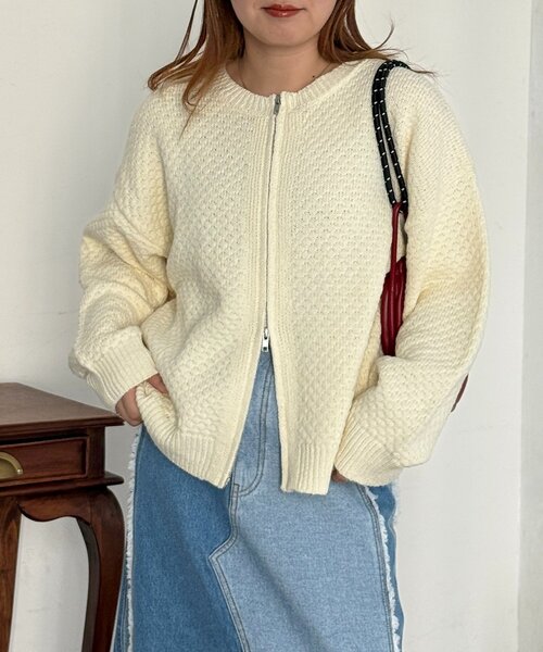 CPCM（シーピーシーエム）の「ポコポコニットクルージップカーディガン（カーディガン/ボレロ・レディース・グリーン系/ピンク/ネイビー/アイボリー・FREE）」の11枚目の写真