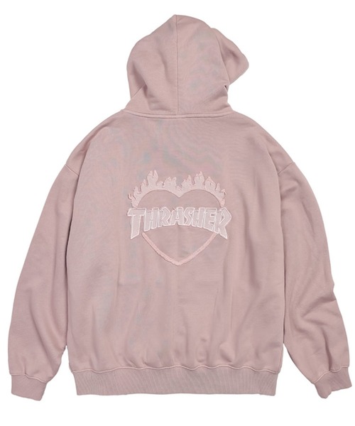 THRASHER(スラッシャー)の「THRASHER (スラッシャー) ダメージ デニムロゴ ダブルジップ パーカー メンズ レディース ピグメント加工 綿 スウェット(パーカー・メンズ・ピンク/ダークグレー/グレー・M/LL/L)」の3枚目の写真