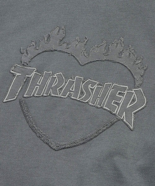 THRASHER(スラッシャー)の「THRASHER (スラッシャー) ダメージ デニムロゴ ダブルジップ パーカー メンズ レディース ピグメント加工 綿 スウェット(パーカー・メンズ・ピンク/ダークグレー/グレー・M/LL/L)」の9枚目の写真