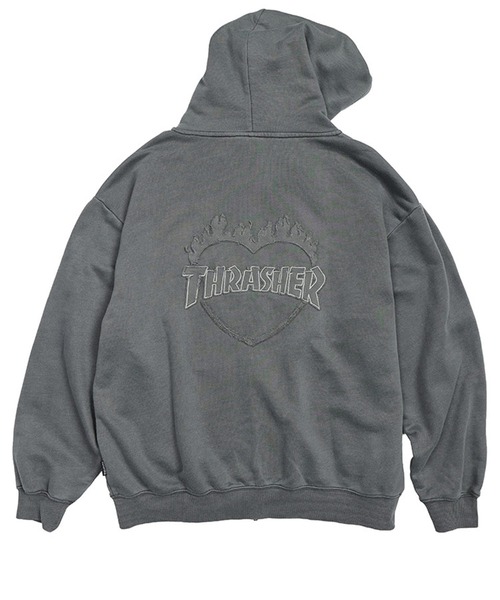 THRASHER(スラッシャー)の「THRASHER (スラッシャー) ダメージ デニムロゴ ダブルジップ パーカー メンズ レディース ピグメント加工 綿 スウェット(パーカー・メンズ・ピンク/ダークグレー/グレー・M/LL/L)」の12枚目の写真
