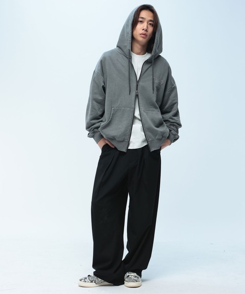 THRASHER(スラッシャー)の「THRASHER (スラッシャー) ダメージ デニムロゴ ダブルジップ パーカー メンズ レディース ピグメント加工 綿 スウェット(パーカー・メンズ・ピンク/ダークグレー/グレー・M/LL/L)」の4枚目の写真
