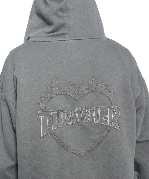 THRASHER(スラッシャー)の「THRASHER (スラッシャー) ダメージ デニムロゴ ダブルジップ パーカー メンズ レディース ピグメント加工 綿 スウェット(パーカー・メンズ・ピンク/ダークグレー/グレー・M/LL/L)」の20枚目の写真