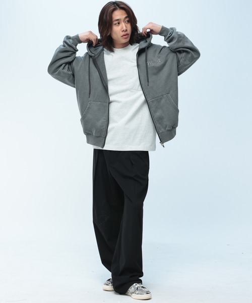 THRASHER(スラッシャー)の「THRASHER (スラッシャー) ダメージ デニムロゴ ダブルジップ パーカー メンズ レディース ピグメント加工 綿 スウェット(パーカー・メンズ・ピンク/ダークグレー/グレー・M/LL/L)」の19枚目の写真