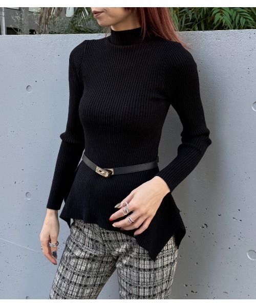 Desert Rose(デザートローズ)の「【DESERT ROSE/デザートローズ】ベルト付ハイネックペプラムニット(ニット/セーター・レディース・ブラック・FREE)」の1枚目の写真